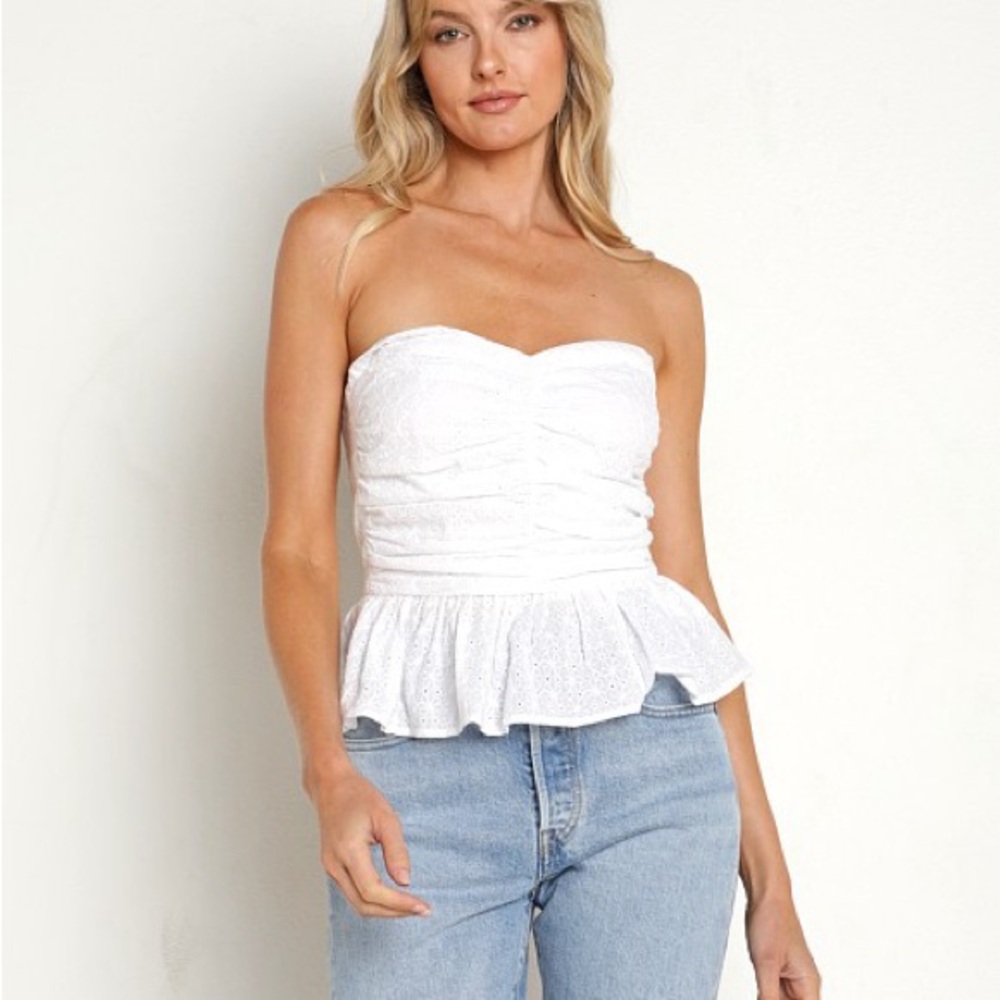 Line & Dot White Strapless Ruched Top